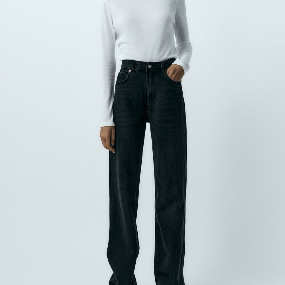 Zara High Rise Wide Leg Black Jeans